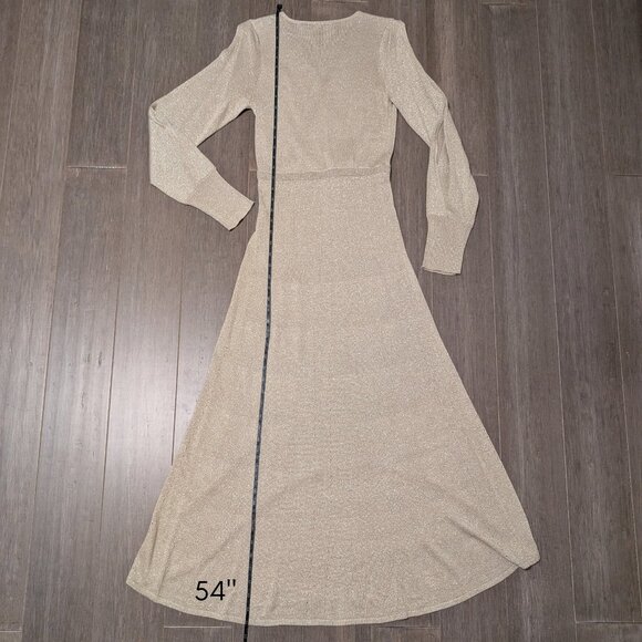 Vertigo, Surplice Neck Cold Shoulder Hi Lo Hem Dress, Gold Metallic, Sz M - Picture 8 of 14